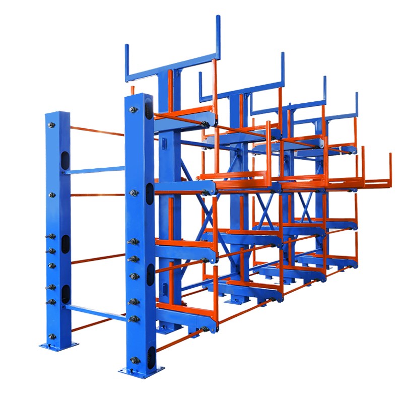 伸缩式悬臂货架重型五金铝材长A形环型物料管材架手摇式单双面悬