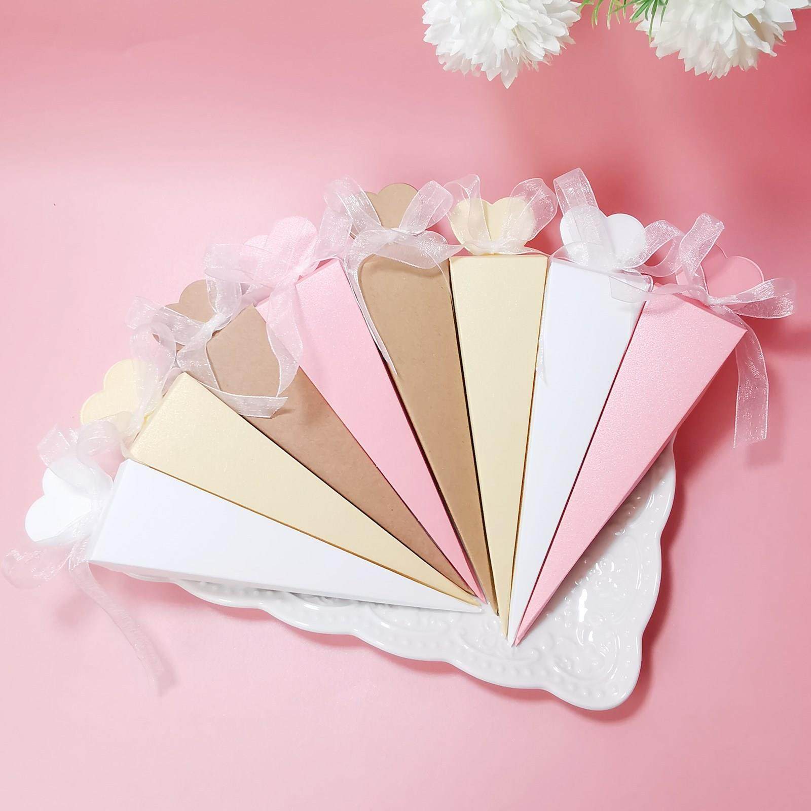 新款喜糖盒子结婚回礼爱心尖锥形糖果盒小礼物盒心形冰激凌糖盒子