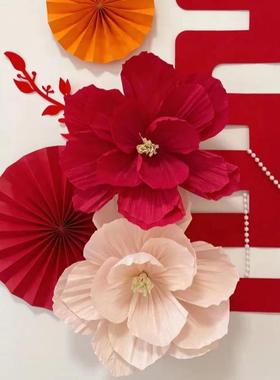 褶皱花婚房纸花结婚花朵装饰立体花皱纹纸花成品婚礼布置纸花