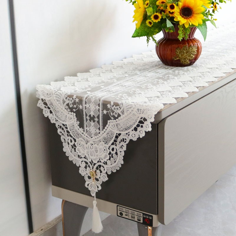 美式乡村白色蕾丝五斗柜鞋柜梳妆台盖布艺茶几电视柜餐桌桌旗盖巾