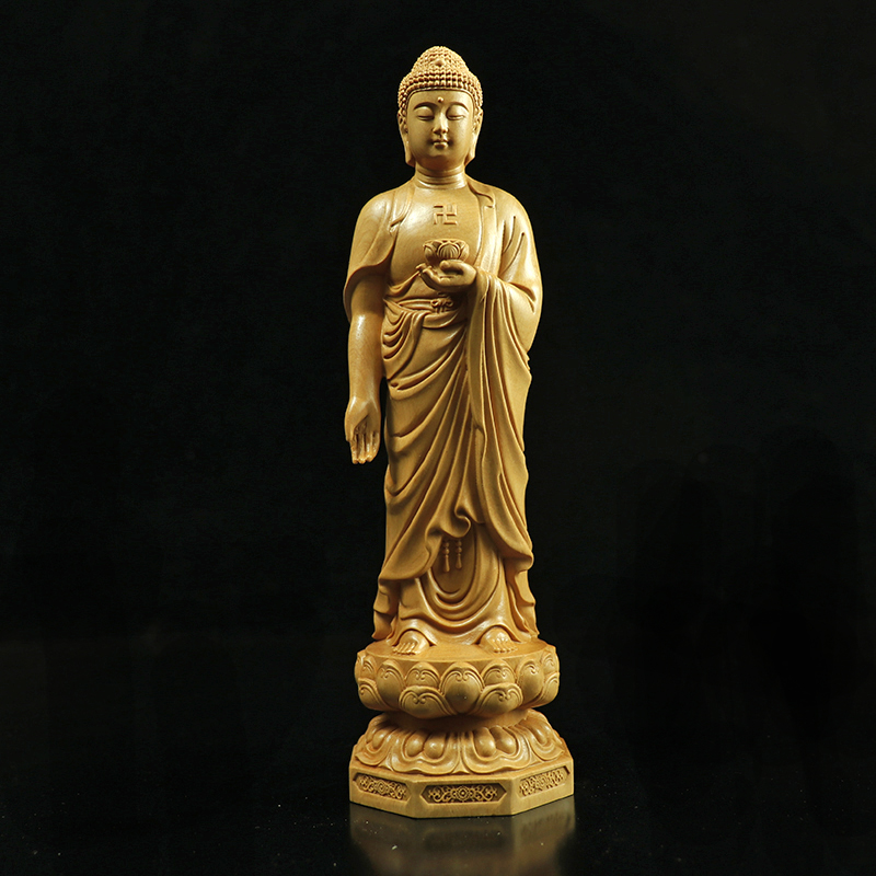 黄杨木雕原木西方三圣摆件观音菩萨大势至阿弥陀佛木质供奉佛像