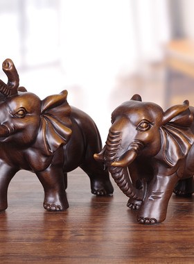 大象摆件实木招财镇宅一对客厅入户玄关吸水象装饰品乔迁礼物