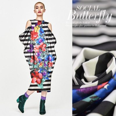 ●哥特式条纹 高质量数码印染时尚弹力真丝缎 时装布料面料 定位