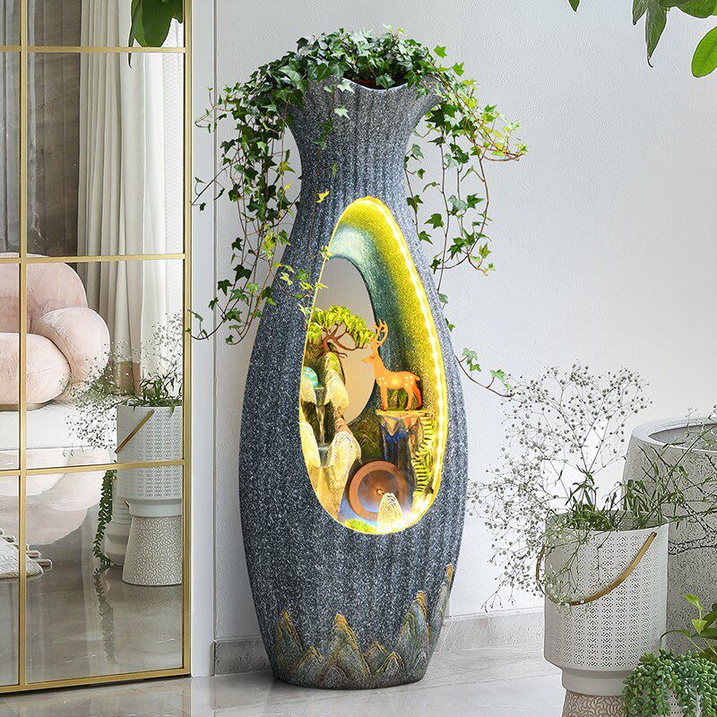 大型假山流水落地瓶循环水客厅电视柜旁边装饰乔迁新居礼品,家居饰品,流水摆件,淘宝优惠券,粉丝福利购,淘宝优惠卷