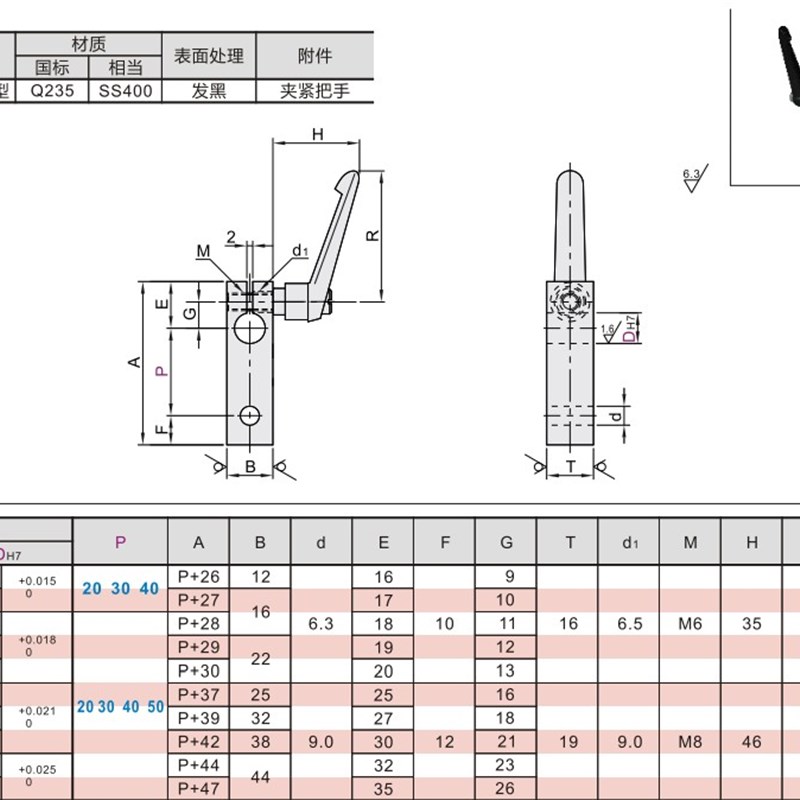 30度梯形丝杠防转动固定件 面接点型LKJ01-D12-P40快速单孔夹支架
