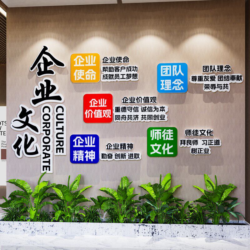 公司企业前台大厅背景励志标语墙纸办公室装饰布置