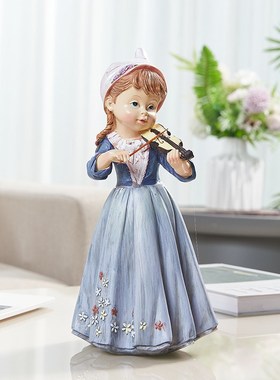 乡村田园小新风小提琴女孩超市情景货架电视柜书房桌面装饰