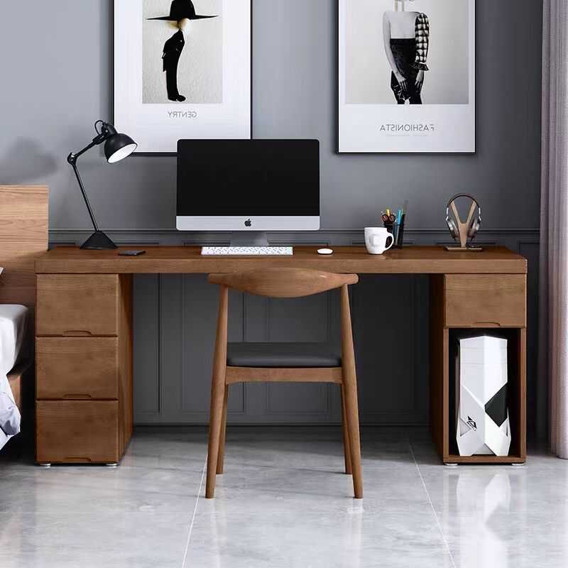 实木台式电脑桌带抽屉长条桌书桌办公写字楼工作桌学习桌定制