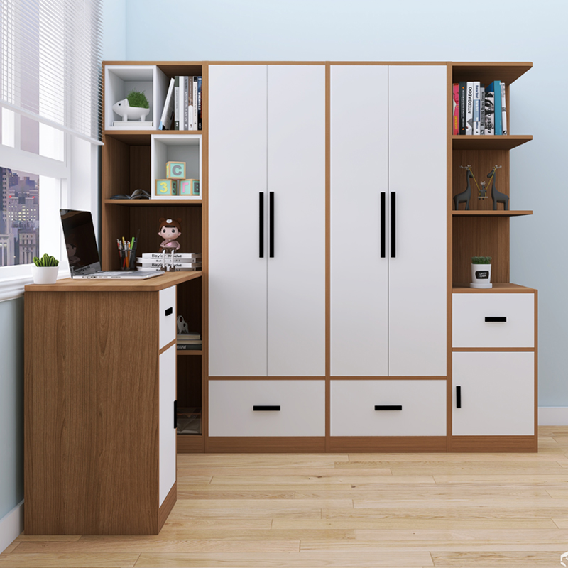 转角衣柜连电脑桌小户型卧室家用儿童拐角衣橱学习桌一体书架