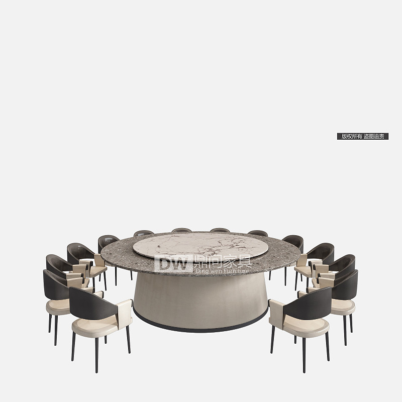 2米大圆桌电动圆餐桌实木圆桌 电动餐桌岩板自动旋转餐桌手动豪华