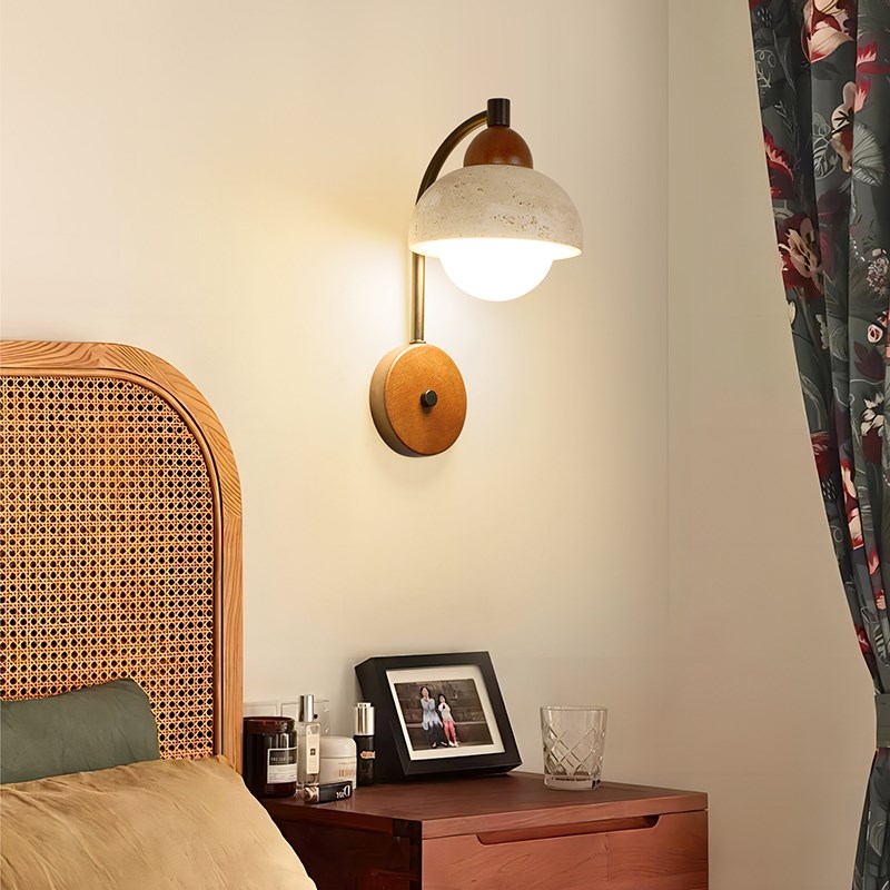 侘寂风黄洞石壁灯卧室床头过道楼梯走廊复古餐厅民宿个性蘑菇灯具