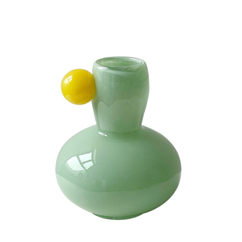 甜美风设计感琉璃中古花瓶鲜花仿真干花艺术花器餐桌插花摆件法式