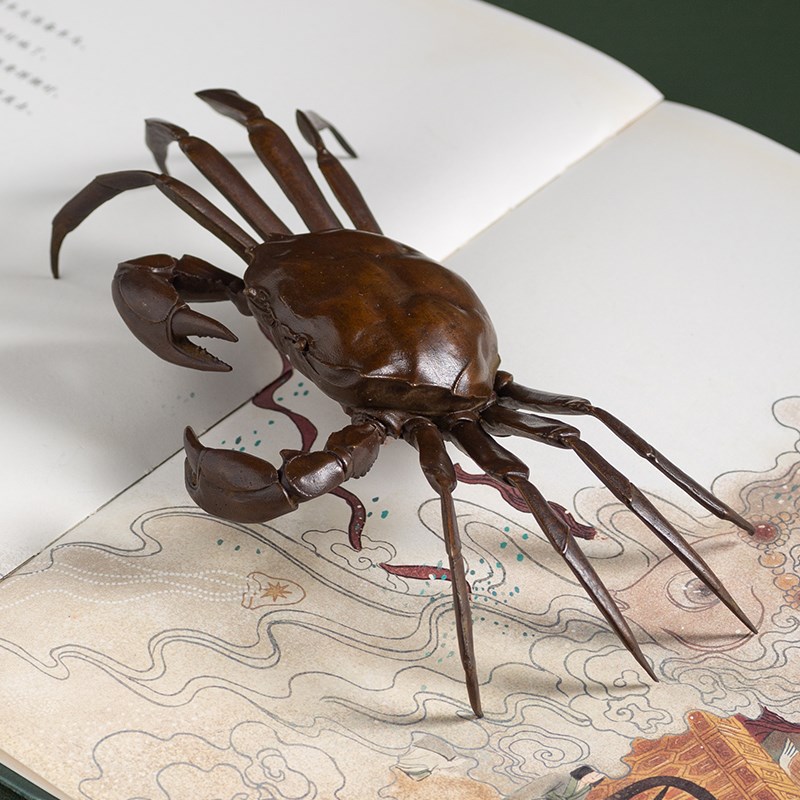 黄铜螃蟹公母一对八方来财办公室茶宠摆件茶道茶玩茶台桌面装饰品