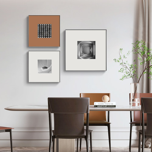 现代黑白饰画客厅沙发背景墙建筑挂画橙色壁画