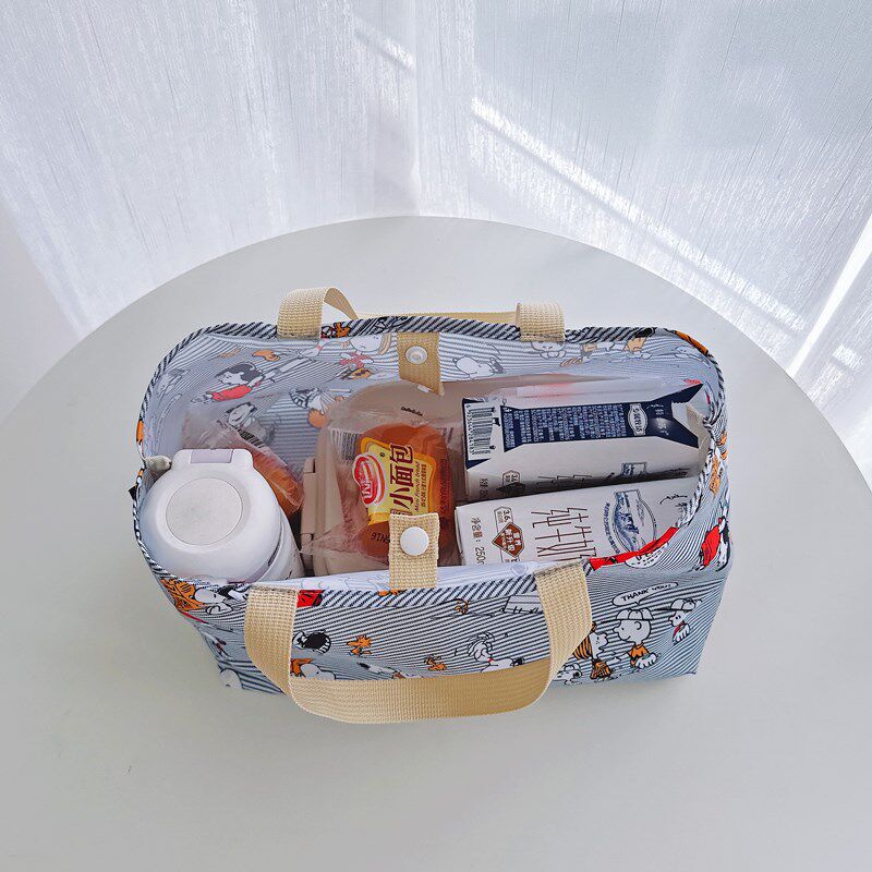 日系轻便饭盒袋手拎布包卡通爱学生上班族带饭宽底布