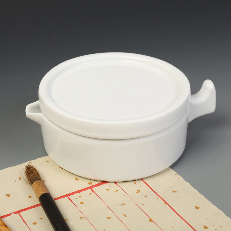 多功能砚台带盖 陶瓷简约墨海 学生实用文房四宝墨池带盖