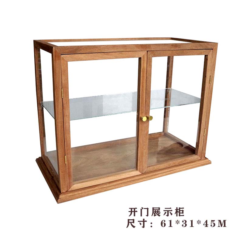 实木玻璃展示柜桌面陈列小型推拉展柜面包茶具吧台商用展示盒定制