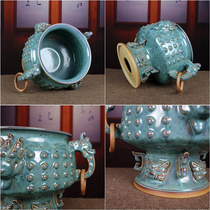 神垕镇钧瓷花瓶炉钧釉炉鼎陶摆件家居办公室装饰工艺品海晏鼎