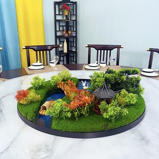 餐桌中间景观大圆桌转盘摆沙盘造景酒店装饰台面仿真桌