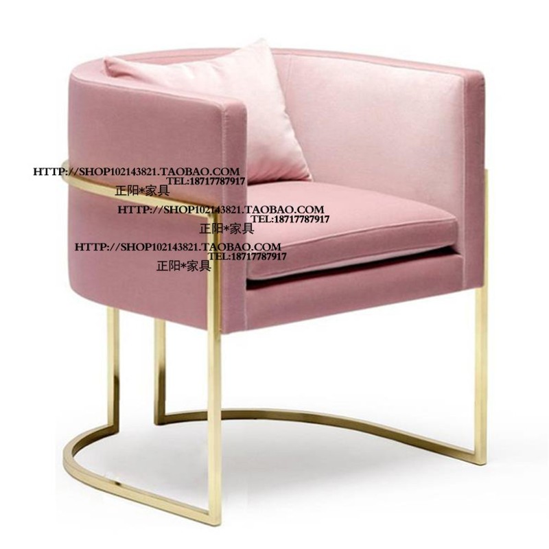 比利时法式乡村风格不锈钢镀金布艺单人位沙发椅圈椅酒店咖啡厅椅
