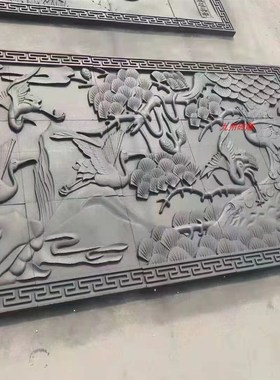 影壁墙装饰浮雕定制砖雕古建机制砖雕迎客松影壁定制仿古青砖雕刻