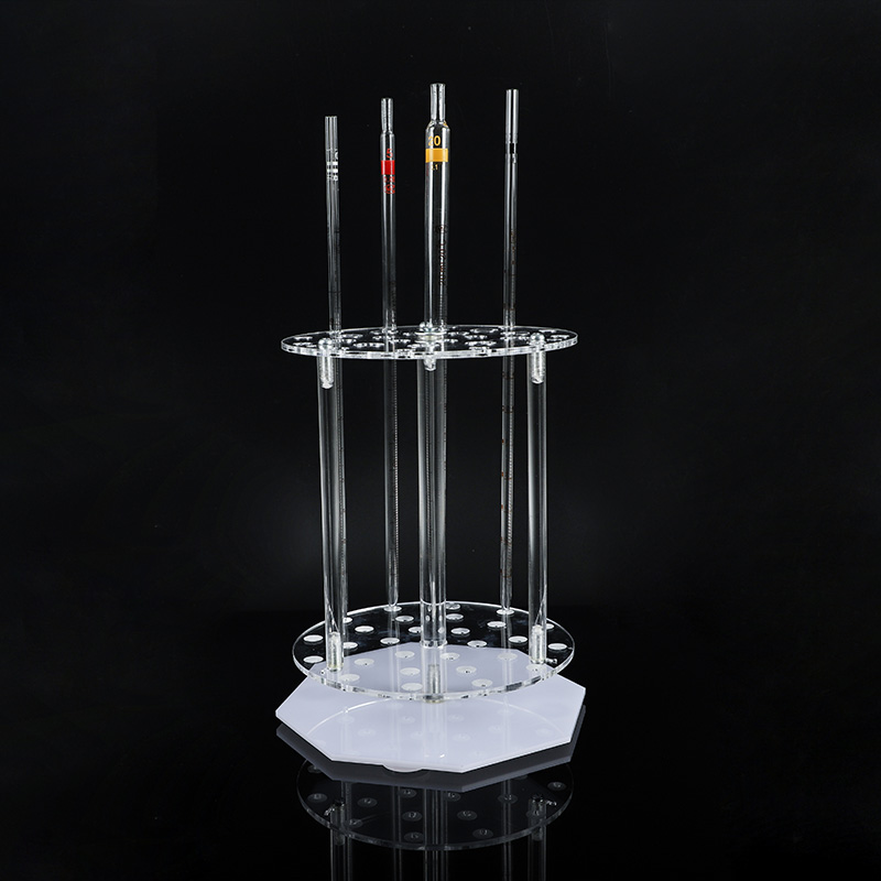 有机玻璃多功能梯形管架 圆盘形28孔可转动吸管架 胖肚移液管架