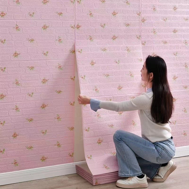 墙纸自粘3d立体卡通墙贴卧室温馨贴纸儿童防水防潮泡沫砖背景壁纸