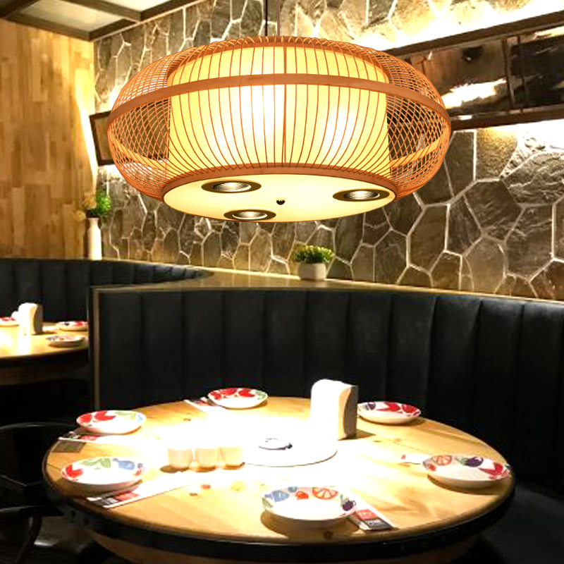 中式饭店餐馆包厢包间吊灯餐厅火锅店灯饰酒店竹艺编织灯具带射灯