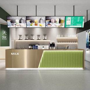 现代奶茶店吧台转角柜台餐饮店前台收银台医美接待咨询台