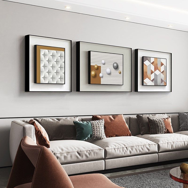 寂然而立 侘寂风客厅装饰画沙发背景墙画三联挂画立体感抽象壁画