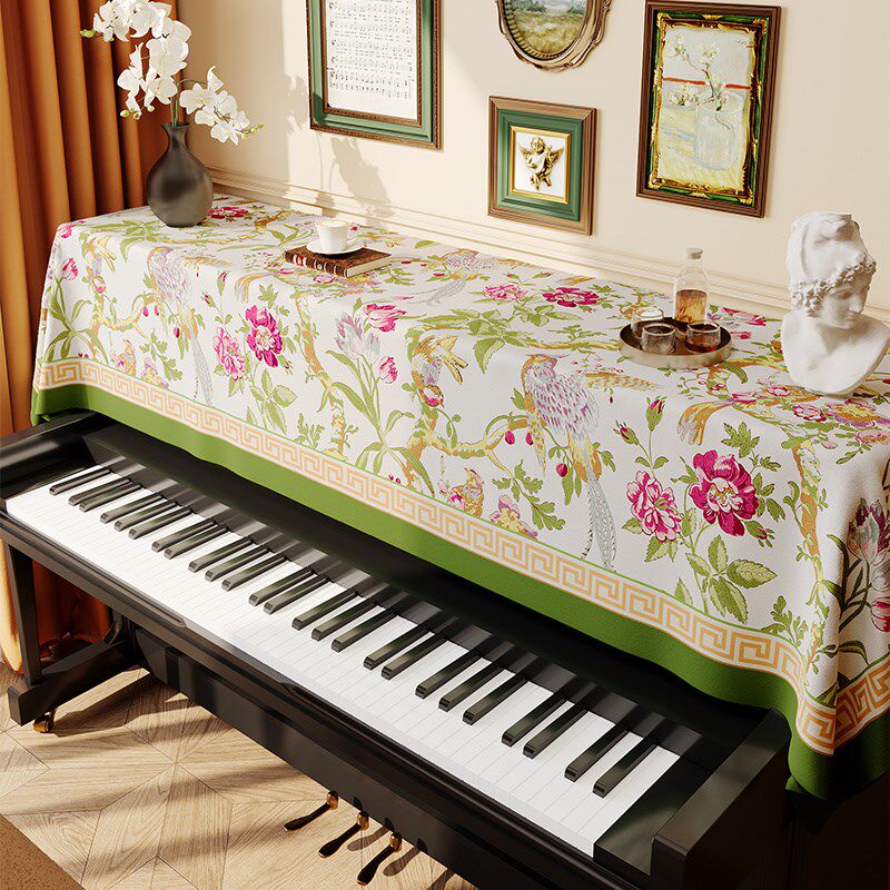 级感天鹅绒钢琴防尘罩田园风卉电子琴盖布盖巾定制琴凳罩