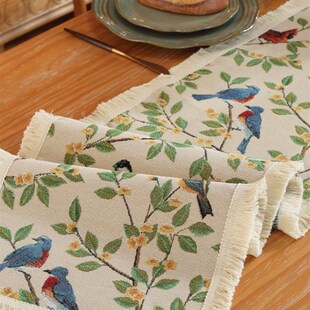 鸟法式复古风桌旗餐桌玄关柜餐边柜盖布加厚垫布遮丑桌布加流苏