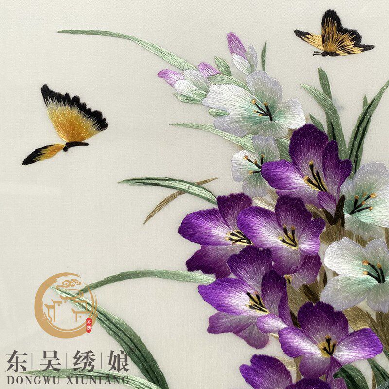 东吴绣娘非遗手工现代刺绣苏绣带框兰花客厅沙发背景墙壁画