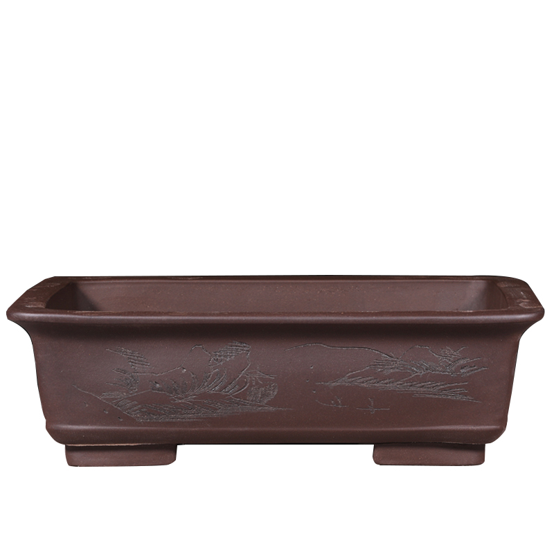 宜兴紫砂花盆有孔特大号盆景盆老桩绿植假山盆长方形紫泥陶瓷景盆
