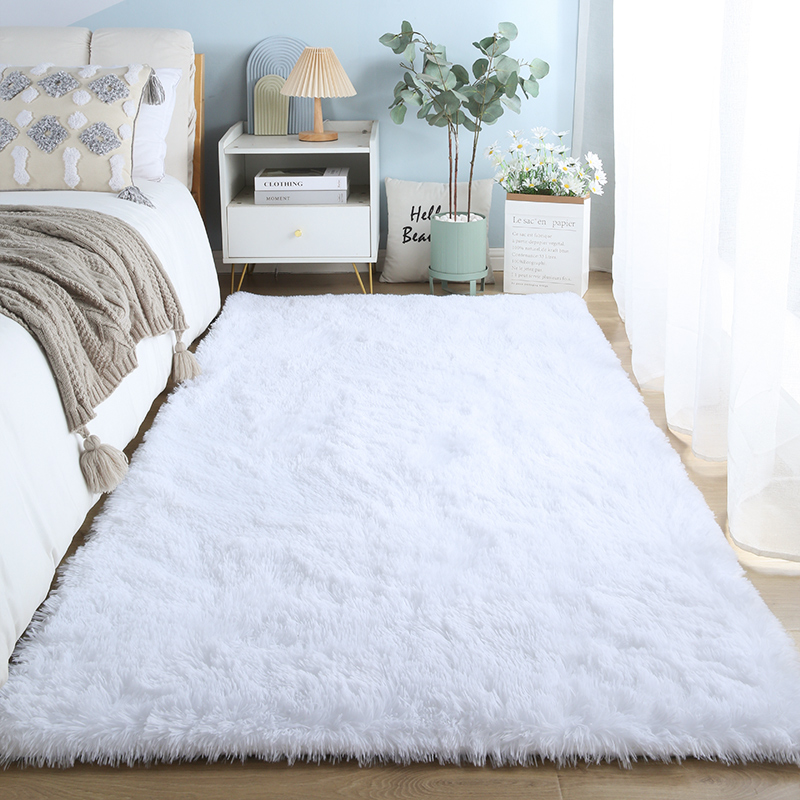 白色毛绒卧室地毯床边加厚地垫床尾家用飘窗毛毯垫子2024秋冬新款