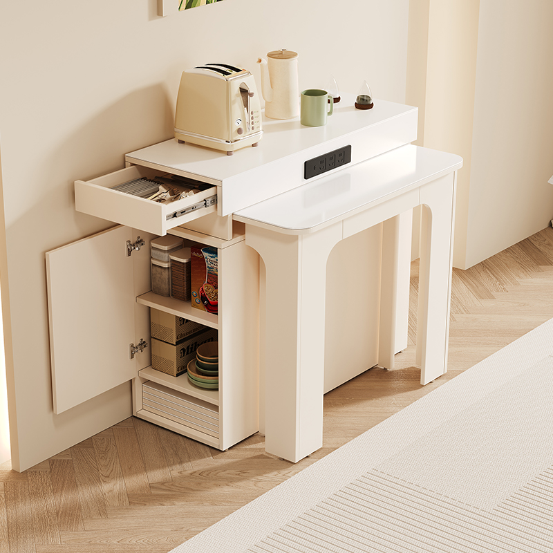 奶油风岛台岩板餐桌家用22新款现代小户型客厅伸缩折叠饭桌