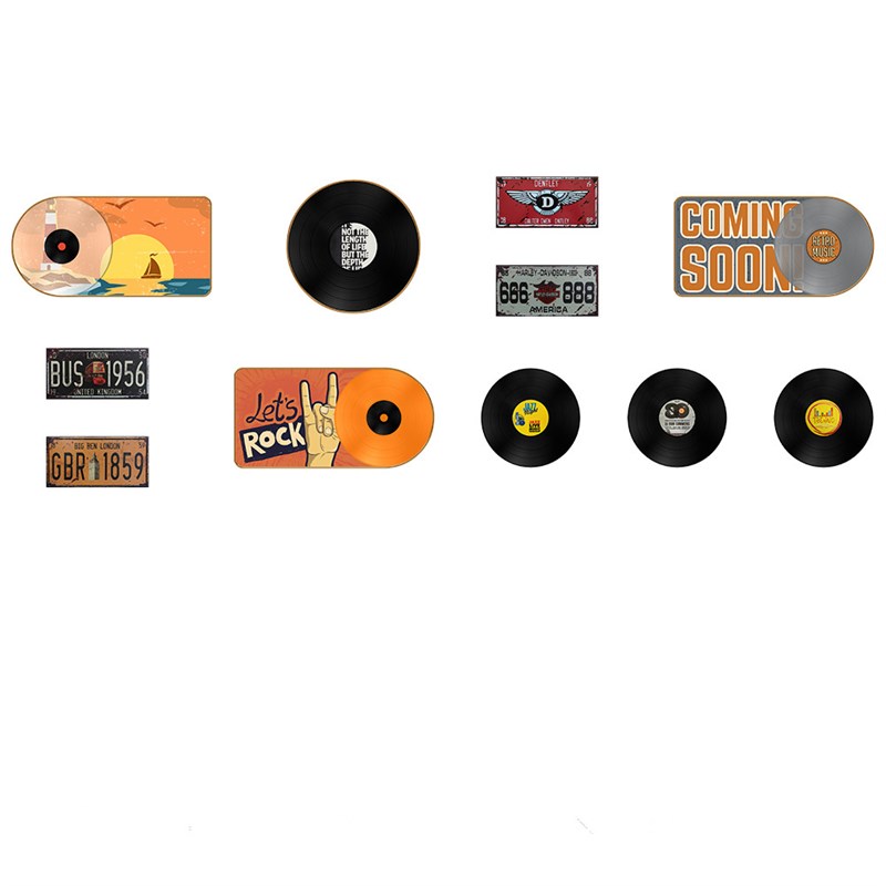 烧烤饭店墙面装饰画清吧咖啡厅KTV包厢音乐黑胶唱片工业风壁挂画