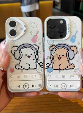 情侣小狗镜面支架适用苹果16promax手机壳mate70pro华为pura80闺蜜OPPOReno14红米K60女vivos30小米15/13荣耀