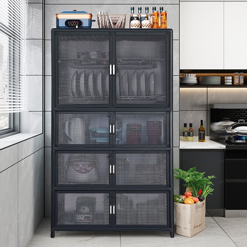 厨房置物架多层不锈钢纱网储物柜F铝合金家用放碗柜收纳柜橱柜