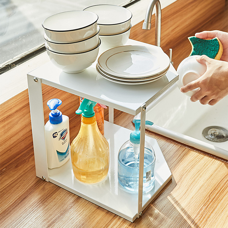 转角置物架厨房台面三角调料品架家用下J水槽柜子内二层锅具收纳