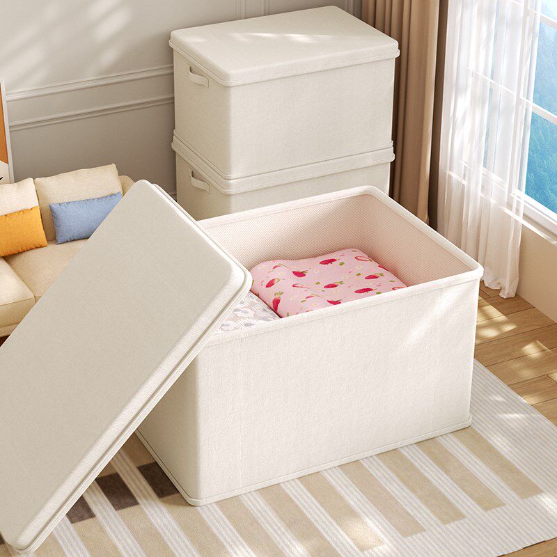 天山棉麻带盖收纳箱秋冬家用布艺衣柜衣服被子整理U可折叠储物箱