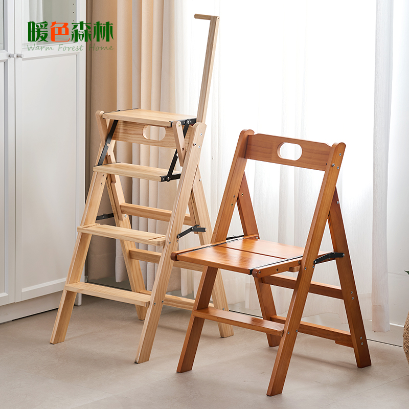 家用梯子折叠梯实木梯凳r两用花架加厚多功能扶手登高凳梯子变椅