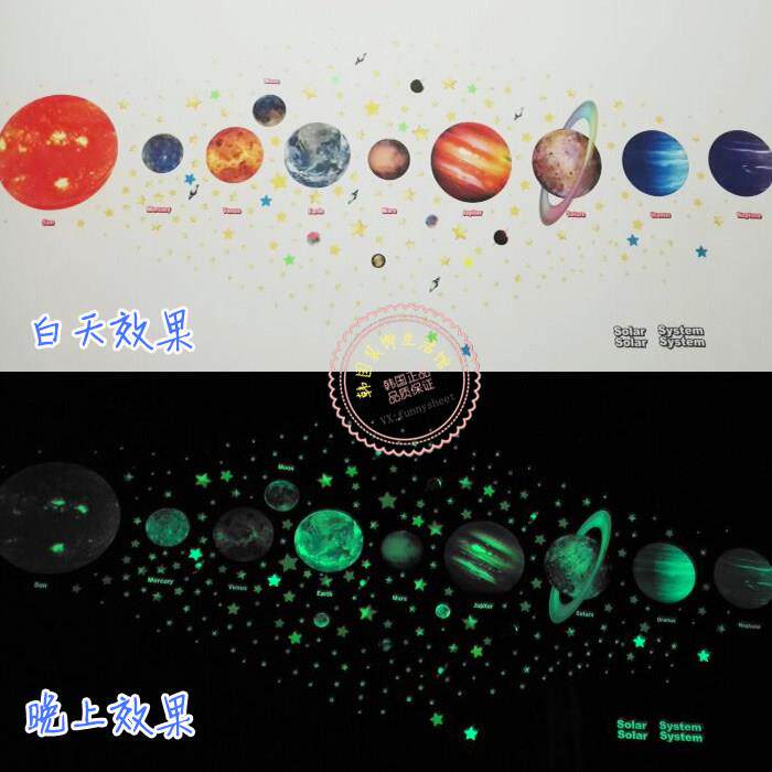 韩国宇宙太阳系星星月亮星球星空夜光贴纸纸儿童房布置自贴墙贴纸