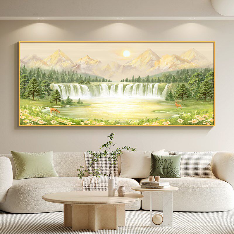 日照金山客厅装饰画现代流水生财办公室新款山水风景挂画