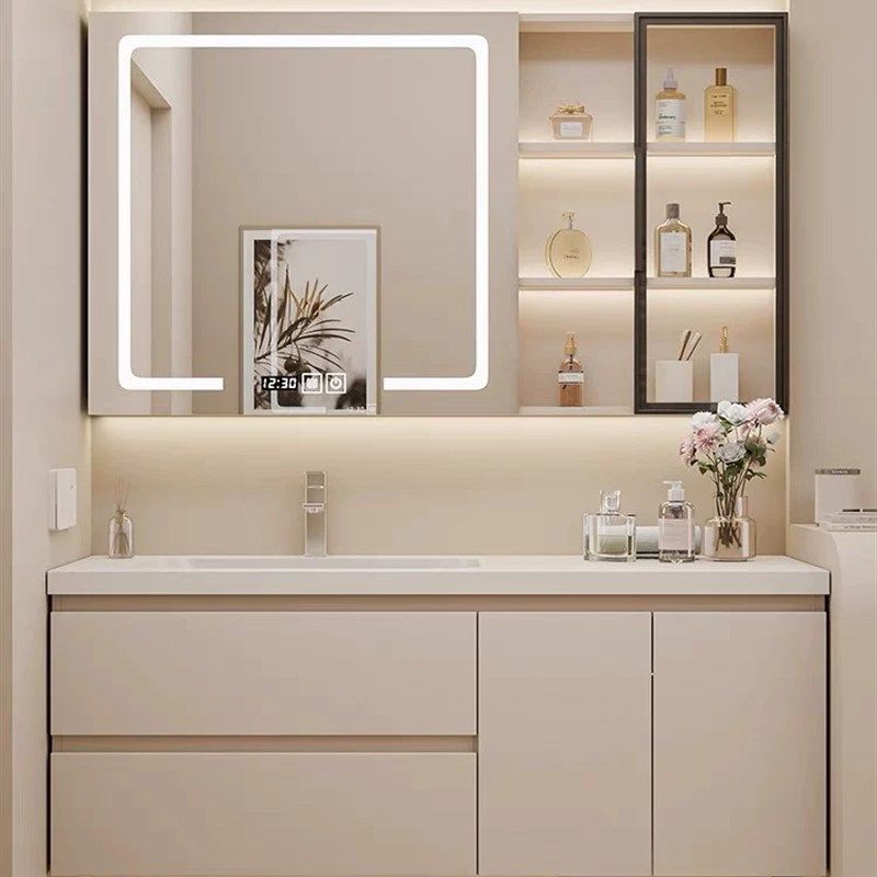 奶油风浴室柜岩板无缝陶瓷一体橡木烤漆洗手脸盆扫地机器人,家装主材,浴室柜组合,淘宝优惠券,粉丝福利购,淘宝优惠卷