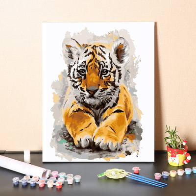 数字油画填充动物老虎手工填色画画风景装饰丙烯画油彩画