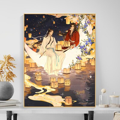 天官赐福谢怜花城diy数字油画 手工绘填充涂色减压治愈丙烯油彩画