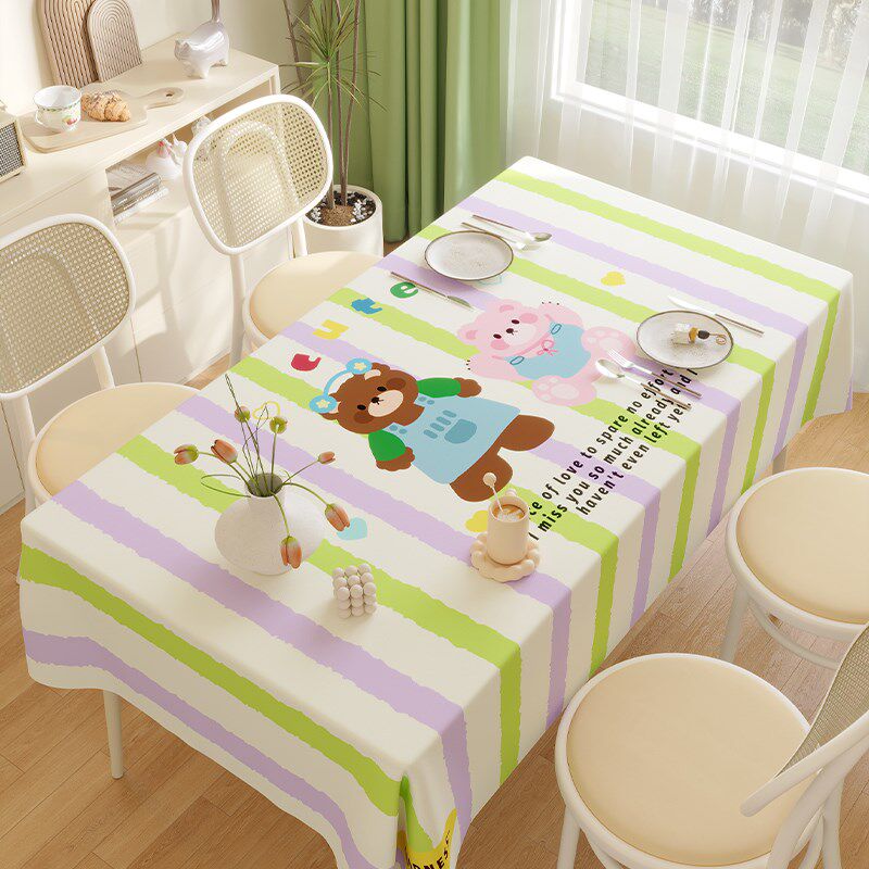 in风棉麻桌布布艺长方形防水餐桌布22新款卡通学习桌茶几台布