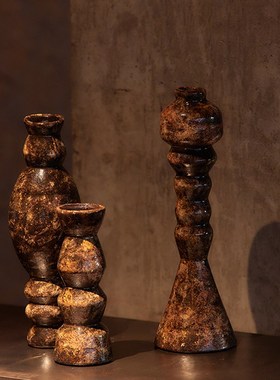 雅丹艺术器黑金中古现代侘寂茶室装饰