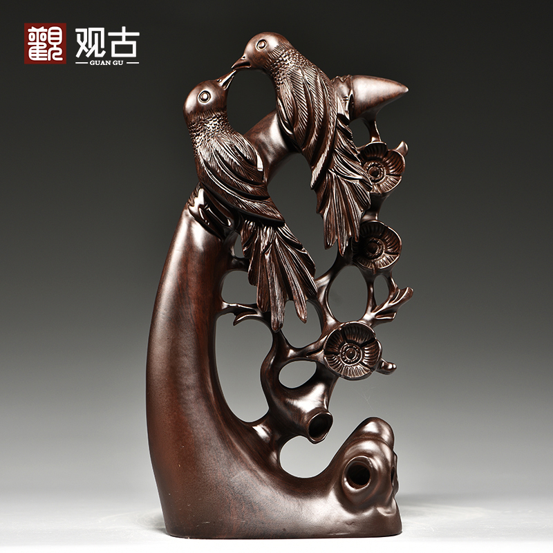 黑檀木雕喜上眉梢根雕摆件家居客厅博古架装饰红木工艺品乔迁送礼